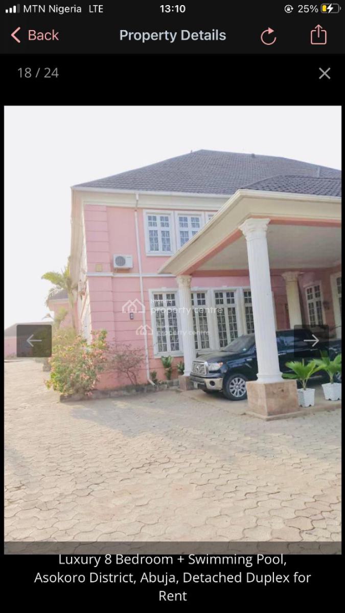 8 Bedroom Mansion  Fully Detached Villa with 3 Guest Charlet, 2 Bq, Asokoro District, Abuja, Detached Duplex for Rent