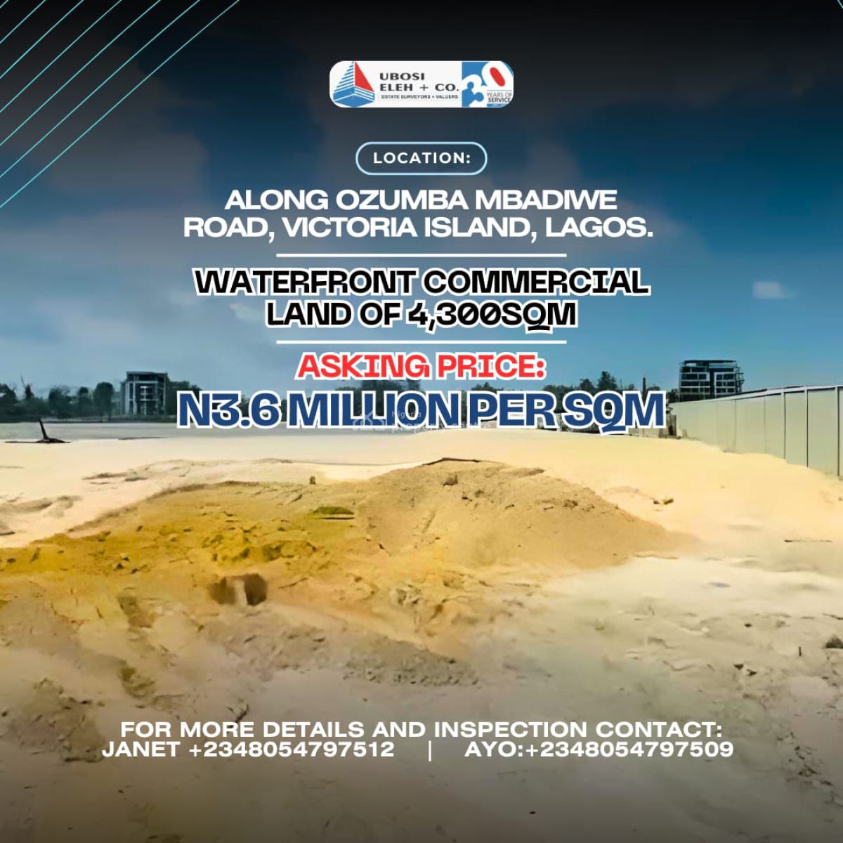 Waterfront Land Measuring 4300 Sqm, Ozumba Mbadiwe Road, Victoria Island (vi), Lagos, Commercial Land for Sale