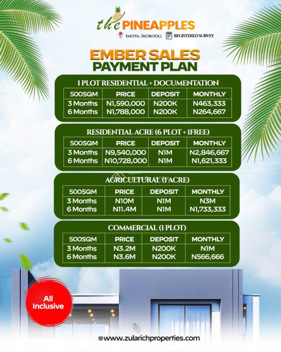 Ember Promo  500 Sqm Dry Land in The Pineapple Estate, The Pineapple Estate, Imota, Ikorodu, Lagos, Mixed-use Land for Sale