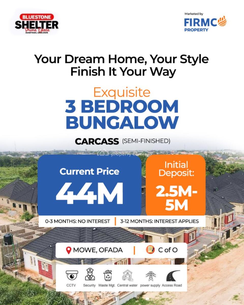 Stunning 3-bedroom Fully Detached Bungalow in Mowe Town, (25mins Drive to Ikeja), Mowe Town, Ogun, Detached Bungalow for Sale