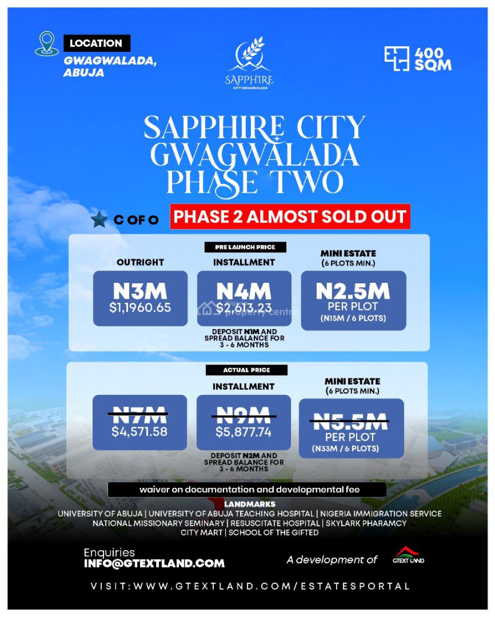 3m per Plot at Sapphire City Gwagwalada, Abuja (waiver on Doc & Dev ), Paikore, Gwagwalada, Abuja, Mixed-use Land for Sale