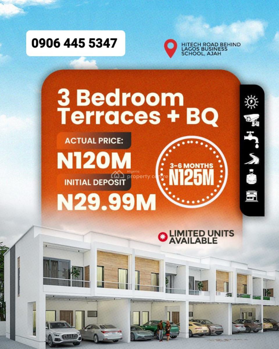 3 Bedroom Terrace Duplex Plus Bq  Behind Lbs  Hitech Road, Ajah, Hitech Road Behind Lagos Business School, Ajah, Lagos, Terraced Duplex for Sale