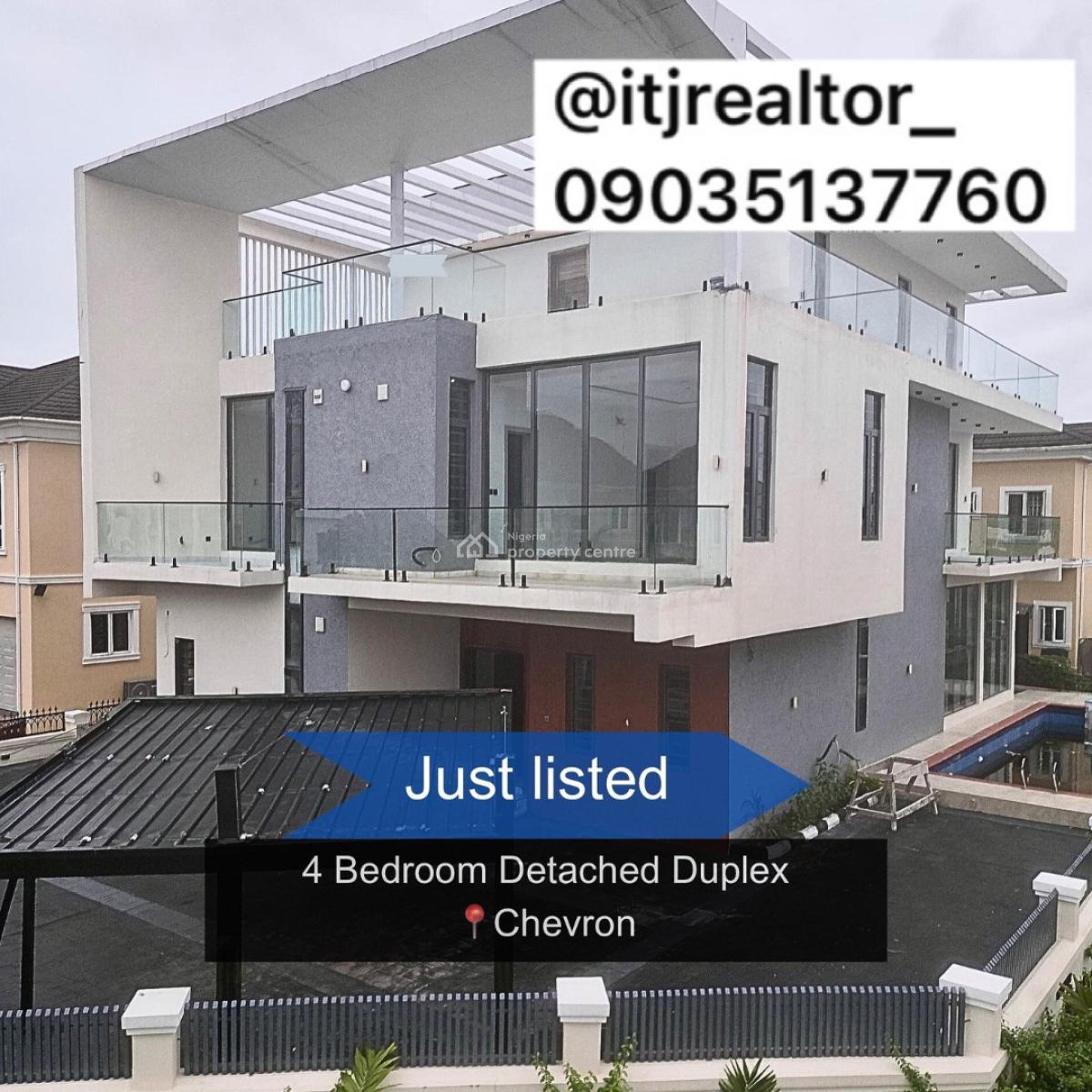 Lovely 4 Bedroom Detached Duplex with Swimming Pool and Bq, Chevron, Lekki, Lagos, Detached Duplex for Sale
