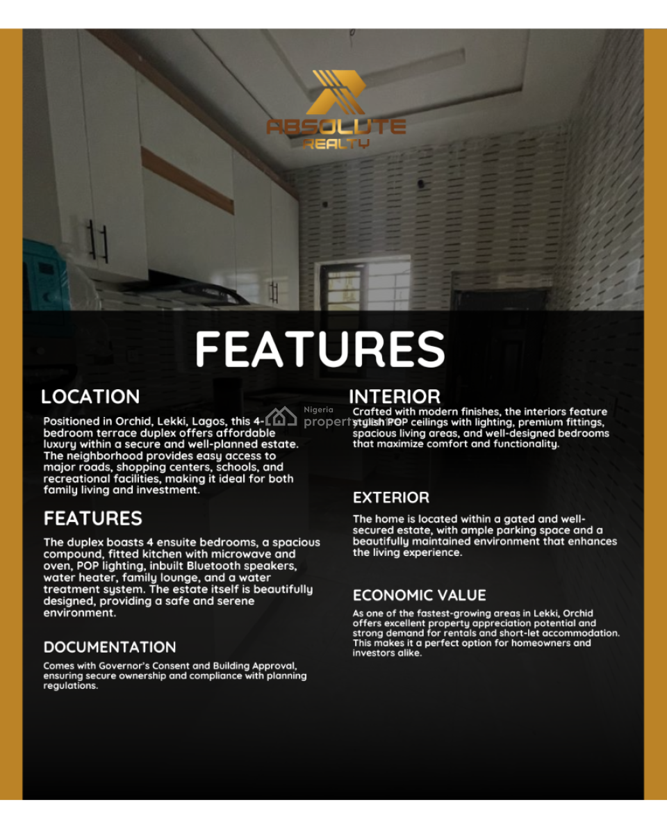 4 Bedroom Terraced Duplex, Orchid, Lekki, Lagos, House for Sale