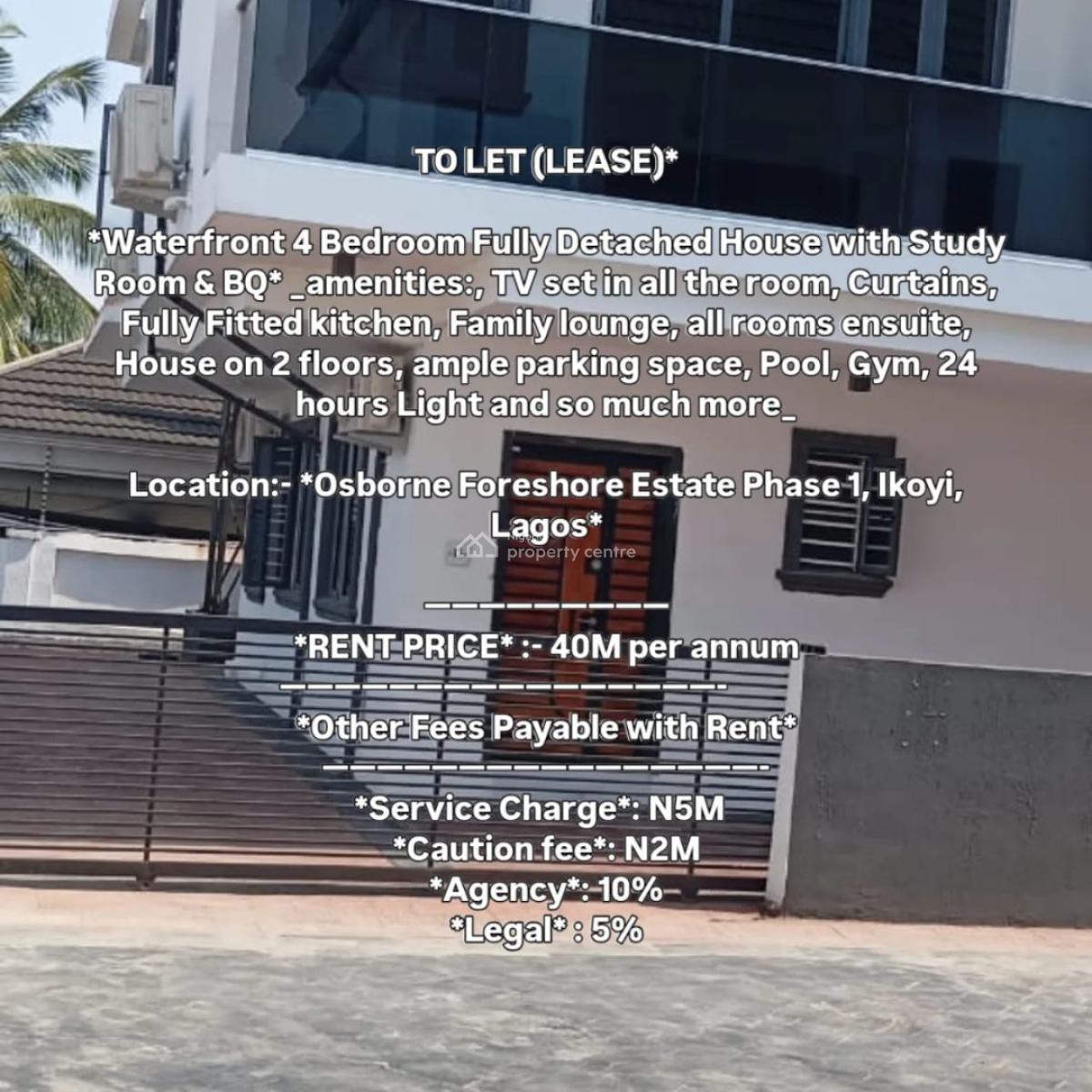 Waterfront 4 Bedroom Fully Detached House with Study Room & Bq, Waterfront, Osborne, Ikoyi, Lagos, Detached Duplex for Rent