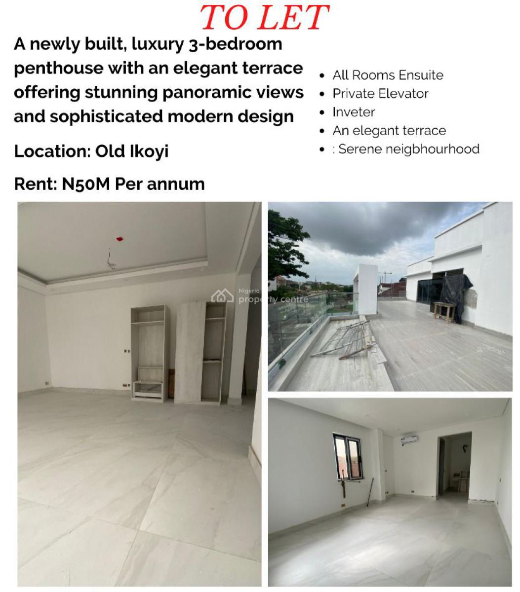 Newly Built, Luxury 3 Bedroom Penthouse (elevator Access), Old Ikoyi, Ikoyi, Lagos, Flat / Apartment for Rent