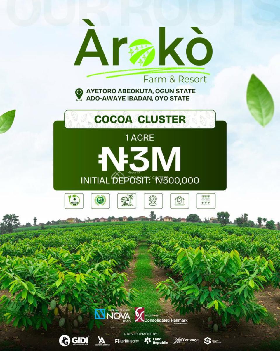 Cocoa Estate.   Aroko Farm Resort( 1 Acre), Aiyetoro, African First Luxury Farm, Abeokuta North, Ogun, Commercial Land for Sale