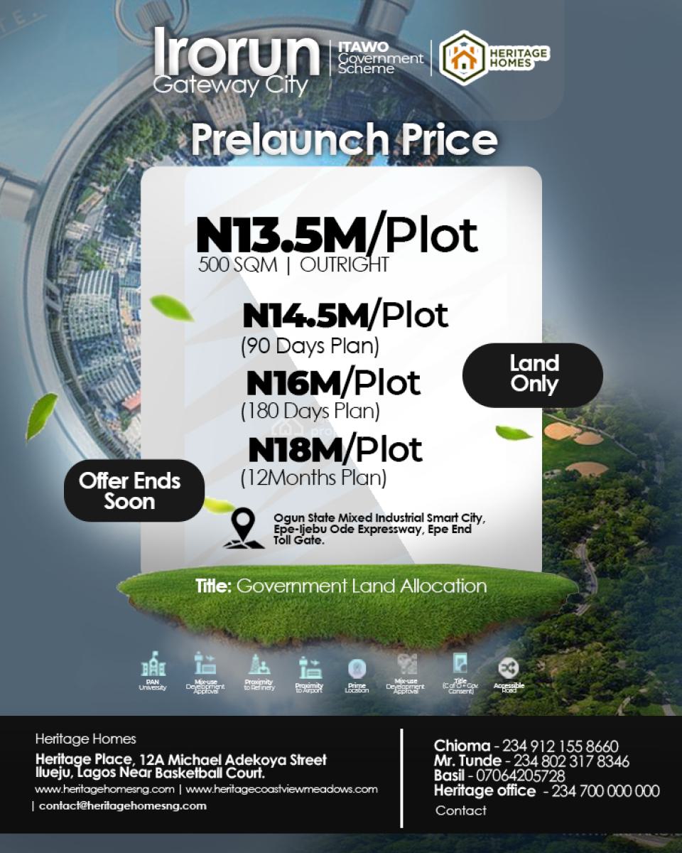 Land, Ogun State Mixed Industrial Smart City, Epe-ijebu, Ijebu East, Ogun, Mixed-use Land for Sale