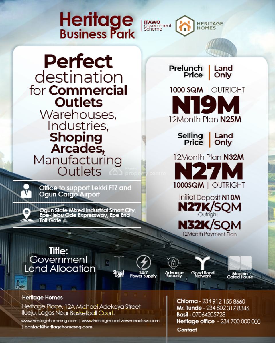 Heritage Business Park Landed Property, Ogun State Mixed Industrial Smart City, Epe, Ijebu Ode, Ogun, Mixed-use Land for Sale