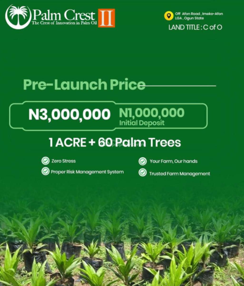 *palm Crest 2 Imeko Afon Local Government, Ogun State,, Imeko Afon Ogun, Imeko Afon, Ogun, Commercial Land for Sale