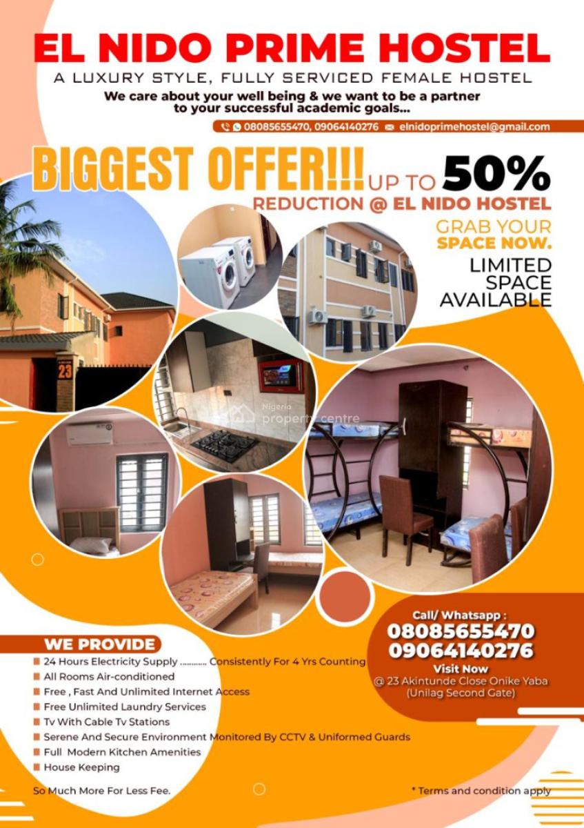 a Luxury Style Fully Serviced Hostel By Unilag Second Gate, 23, Akintunde Street, By Unilag Second Gate, Onike, Yaba, Lagos, Hotel / Guest House for Rent