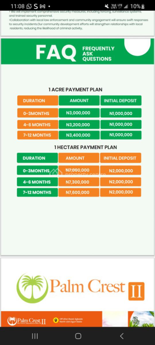 Palm Crest 2,palm Tree Farm with a Title of C of O, Imeko Afon, Ogun, Commercial Land for Sale