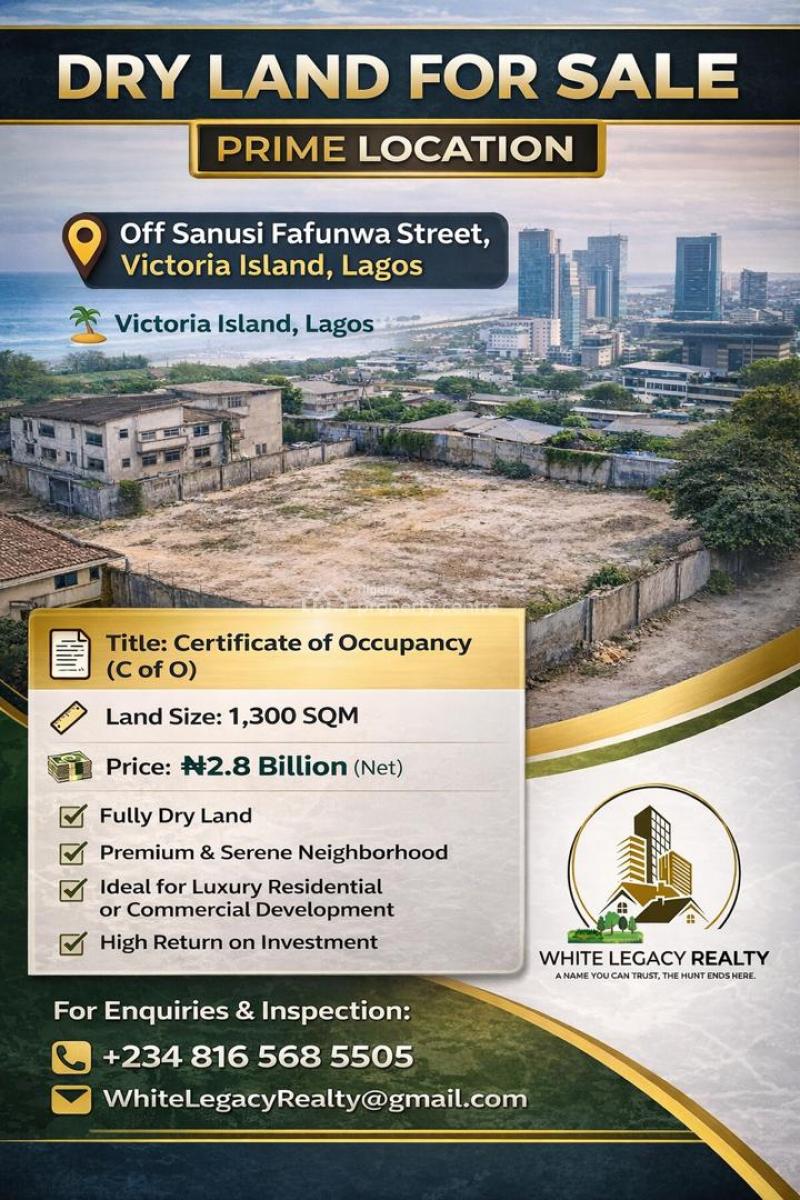 a Corner Piece Land of About  1300 Sqm, Off Sanusi Fafunwa, Victoria Island (vi), Lagos, Land for Sale