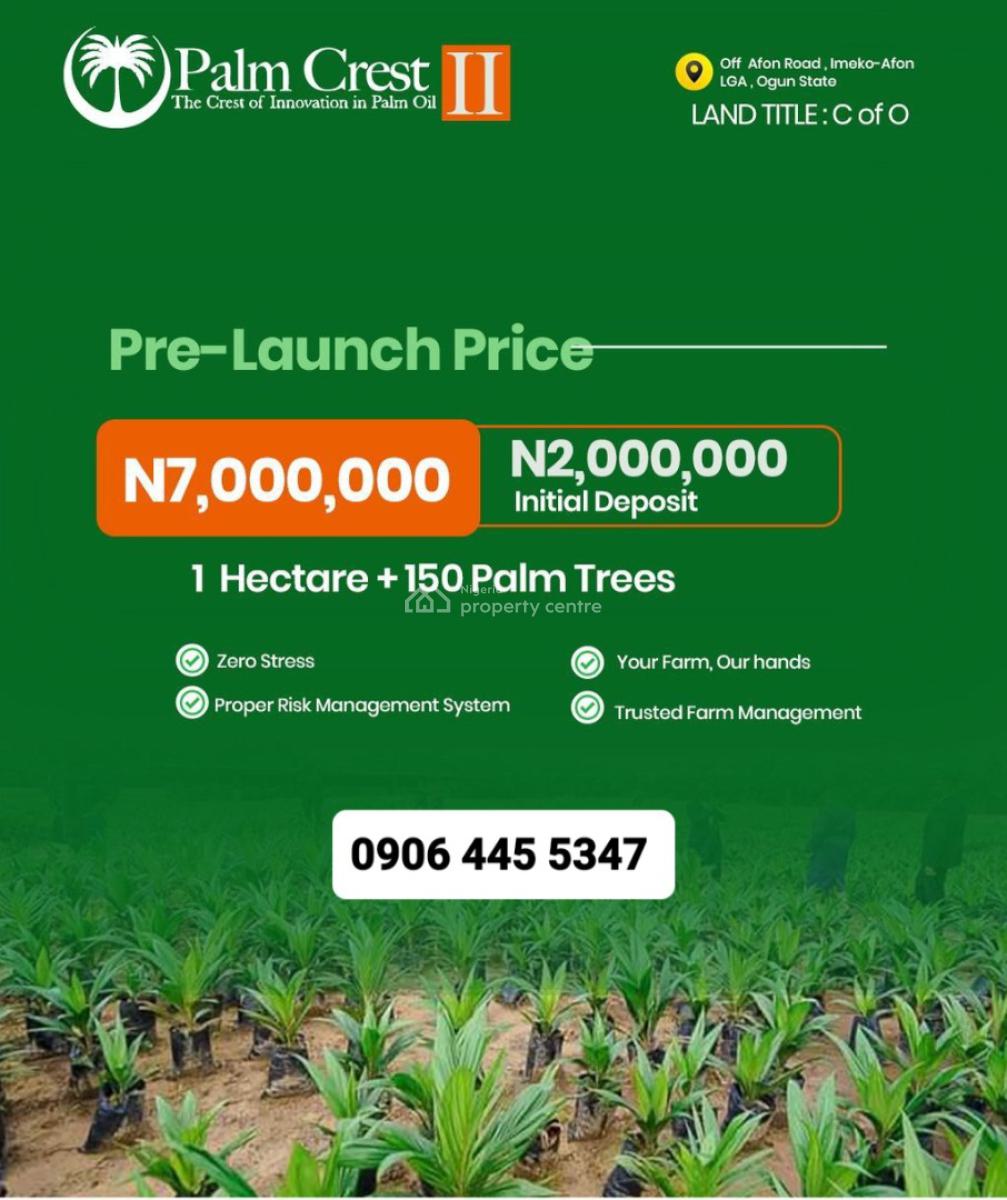 Acres of Palm Oil Farm Land with C of O, Off Afon Road, Imeko Afon, Ogun, Land for Sale