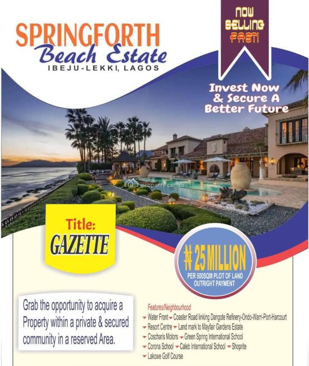 Affordable Beachfront Land with Gazette, Springforth Beach Estate, Iwerekun Community, Awoyaya, Ibeju Lekki, Lagos, Mixed-use Land for Sale
