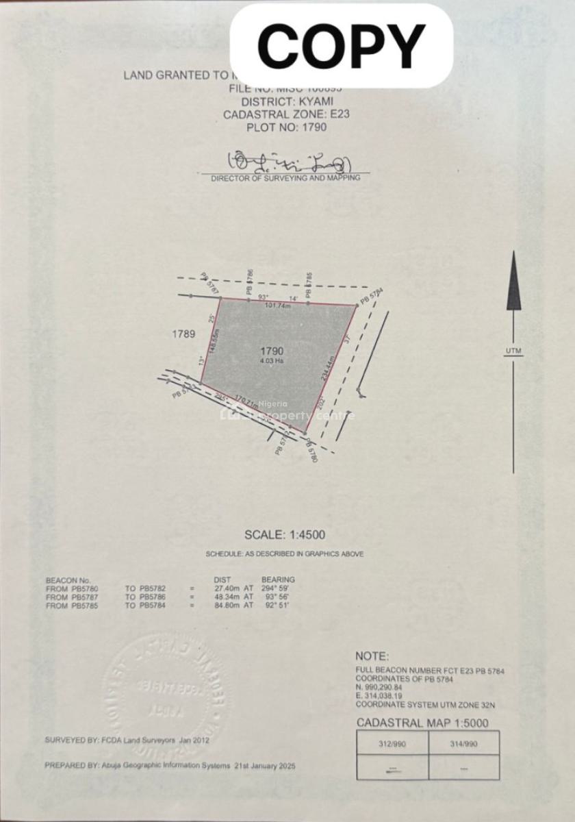 Investment Alert; 4.03 Hectares Mixed Use Land, By Fort Royal Estate, Kyami, Abuja, Kyami, Abuja, Mixed-use Land for Sale