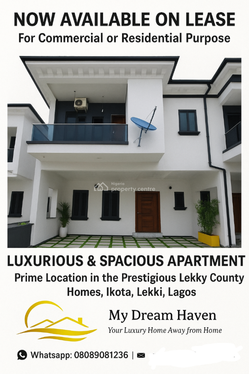 Fully Furnish 4-bedroom Semi Detached Duplex with Waterview, Westend Estate Lekky, County Homes, Ikota, Lekki, Lagos, Semi-detached Duplex for Rent