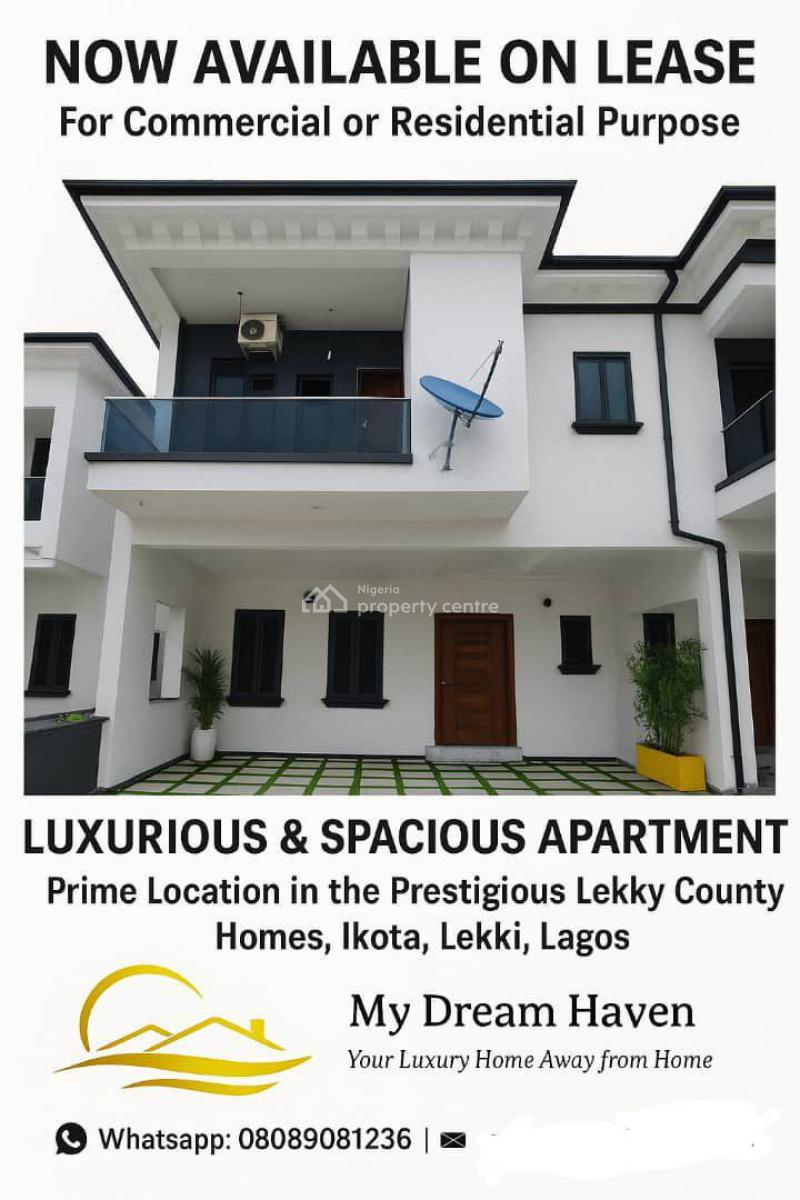 Fully Furnish 4-bedroom Semi Detached Duplex with Waterview, Westend Estate Lekky, County Homes, Ikota, Lekki, Lagos, Semi-detached Duplex for Rent