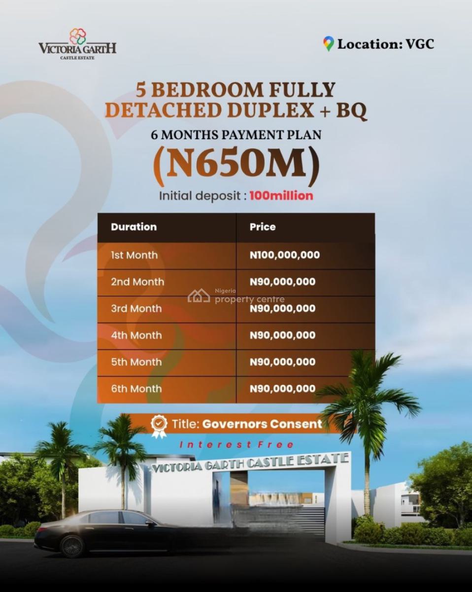 5 Bedroom Detached House ( 12 Months Payment on Plan, Vgc, Vgc, Lekki, Lagos, Detached Duplex for Sale