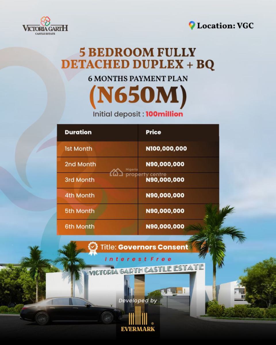 5 Bedroom Detached House ( 12 Months Payment on Plan, Vgc, Vgc, Lekki, Lagos, Detached Duplex for Sale