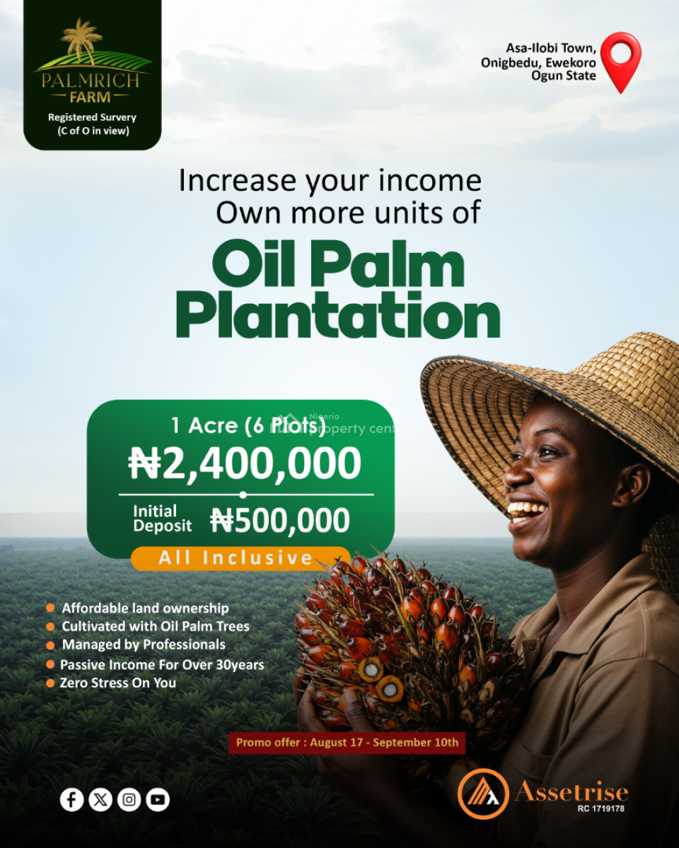 1 Acre of Palm Tree Farm Land (6 Plots), Ewekoro, Ogun, Mixed-use Land for Sale