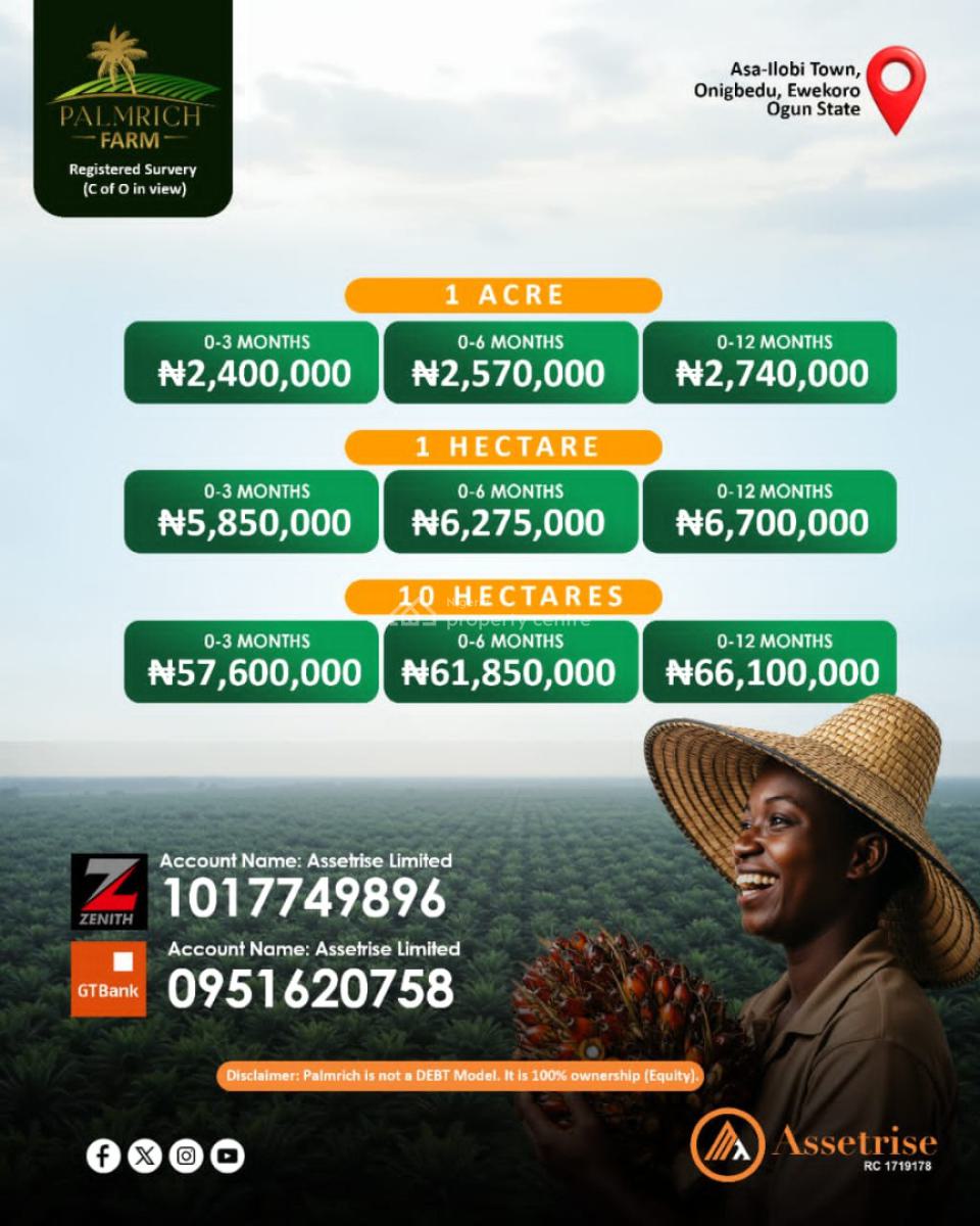 1 Acre of Palm Tree Farm Land (6 Plots), Ewekoro, Ogun, Mixed-use Land for Sale