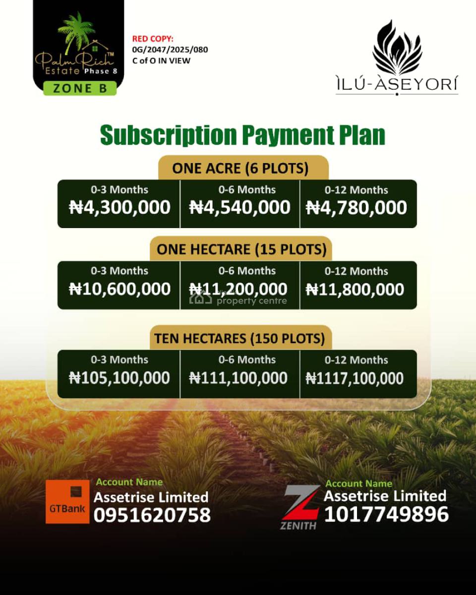 1 Acre of Palm Tree Farm Land (6 Plots), Ewekoro, Ogun, Mixed-use Land for Sale