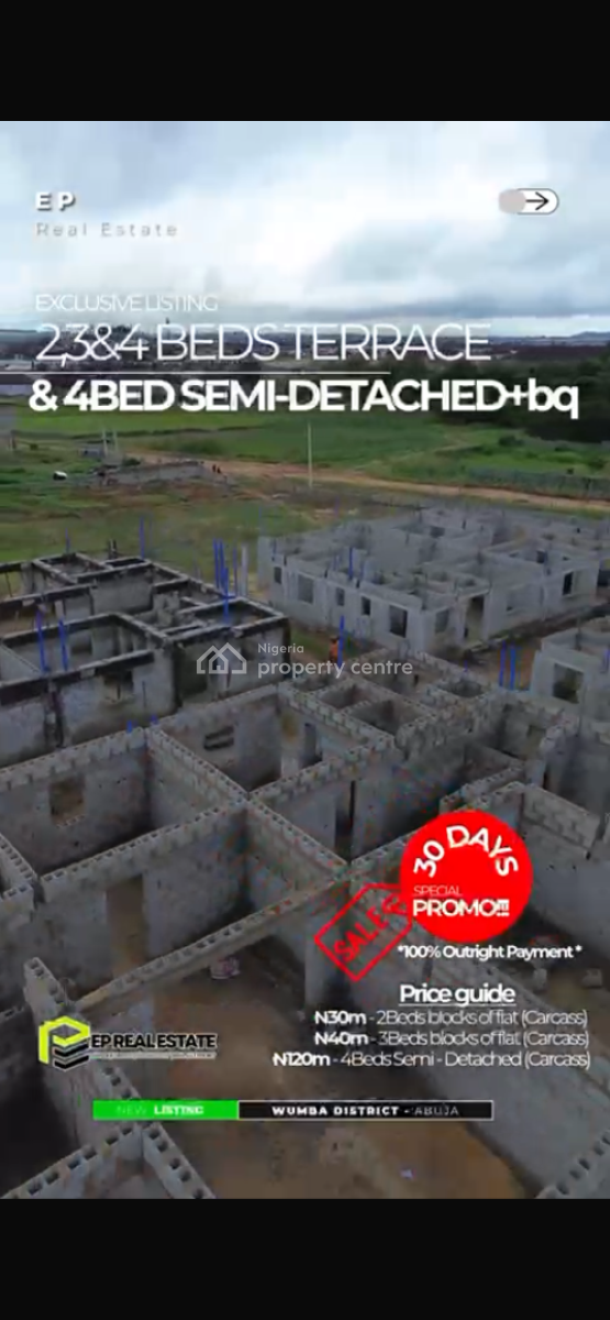 4 Bedroom Terrace Duplex with Bq, Wumba, Abuja, Terraced Duplex for Sale