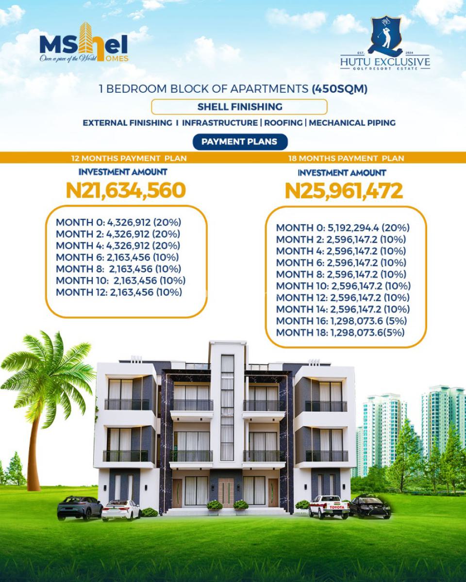 Luxury 1 Bedroom Apartment with Excellent Facilities, Hutu Abuja, Airport Road, Before Centenary City, Lugbe District, Abuja, Block of Flats for Sale