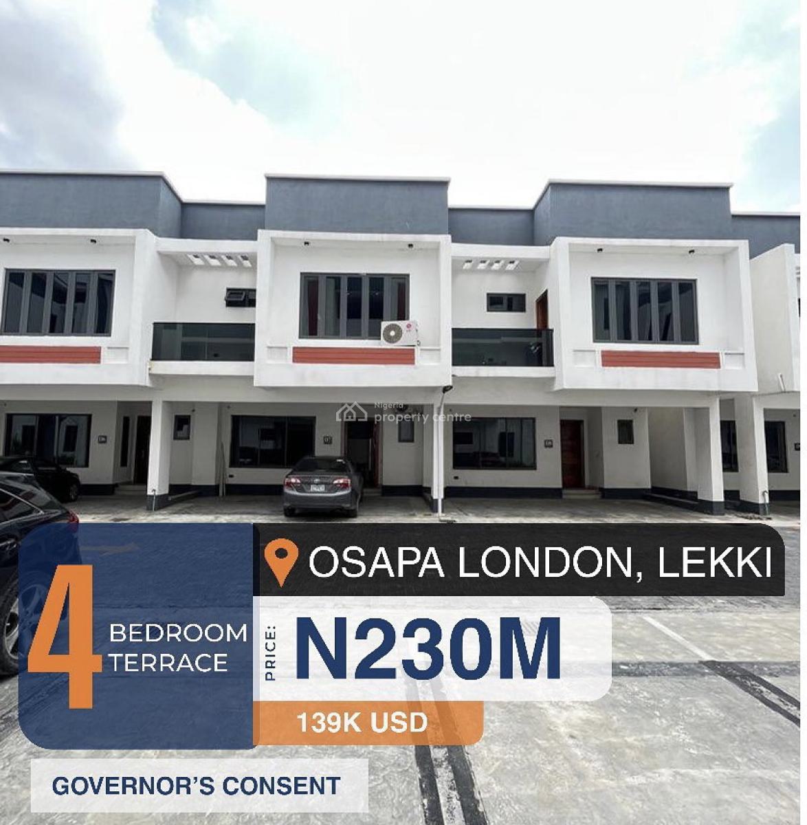 Lovely 4 Bedroom Terrace Duplex with Swimming Pool and Bq, Osapa London, Osapa, Lekki, Lagos, Terraced Duplex for Sale