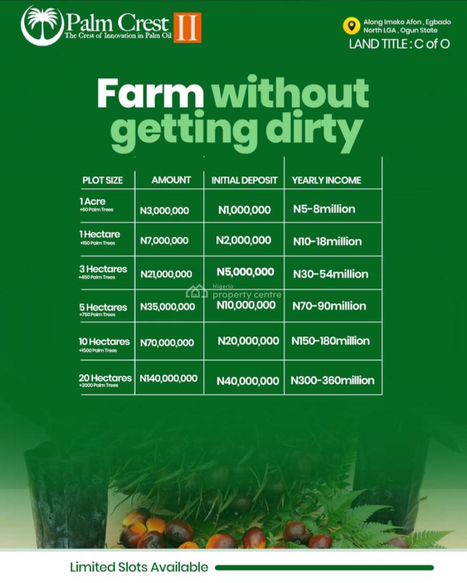 Own a Palm Oil Farm Land & Earn Big, Palm Crest Estate Phase 2, Imeko Afon, Ogun, Mixed-use Land for Sale