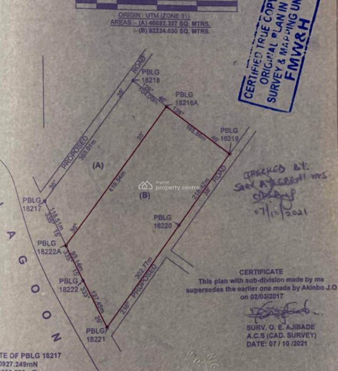 92,000sqm (23 Acres) Land with C of O at Ijegun Satellite Town., Ijegun Satellite Town, Amuwo Lagos State, Satellite Town, Ojo, Lagos, Mixed-use Land for Sale