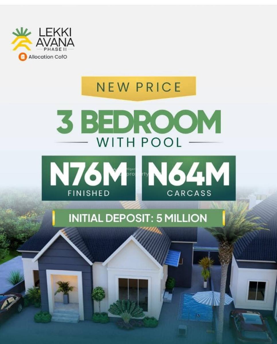 C of O Perfect Located Well Built 3 Bedroom Bungalows+pool at Off-plan, Lekki Avana 2, Eleranigbe, Ibeju Lekki, Lagos, Detached Bungalow for Sale