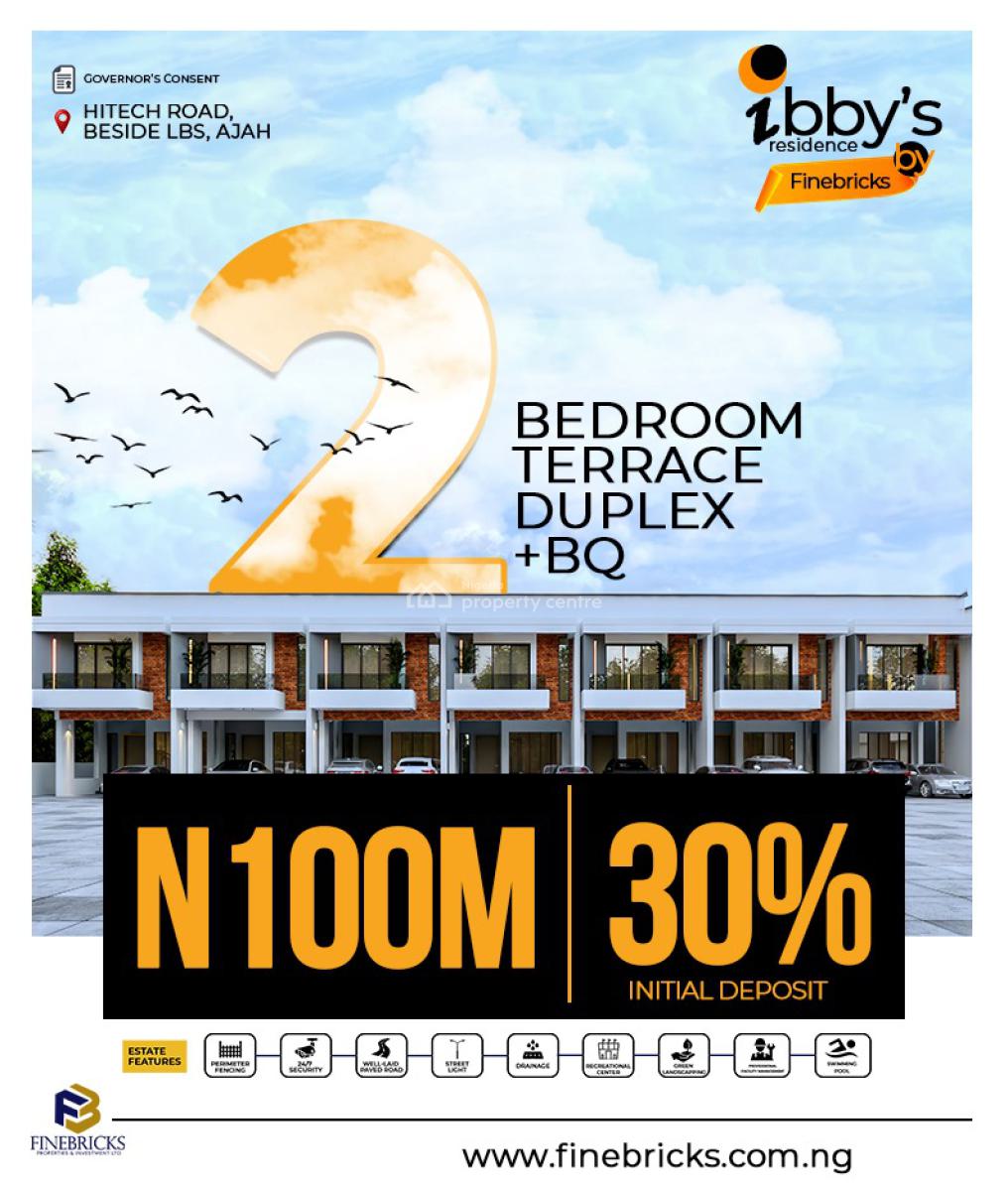 Stunning 2-bedroom Terrace Duplex with Bq, Along Hitech Road, Sangotedo, Ajah, Lagos, Terraced Duplex for Sale