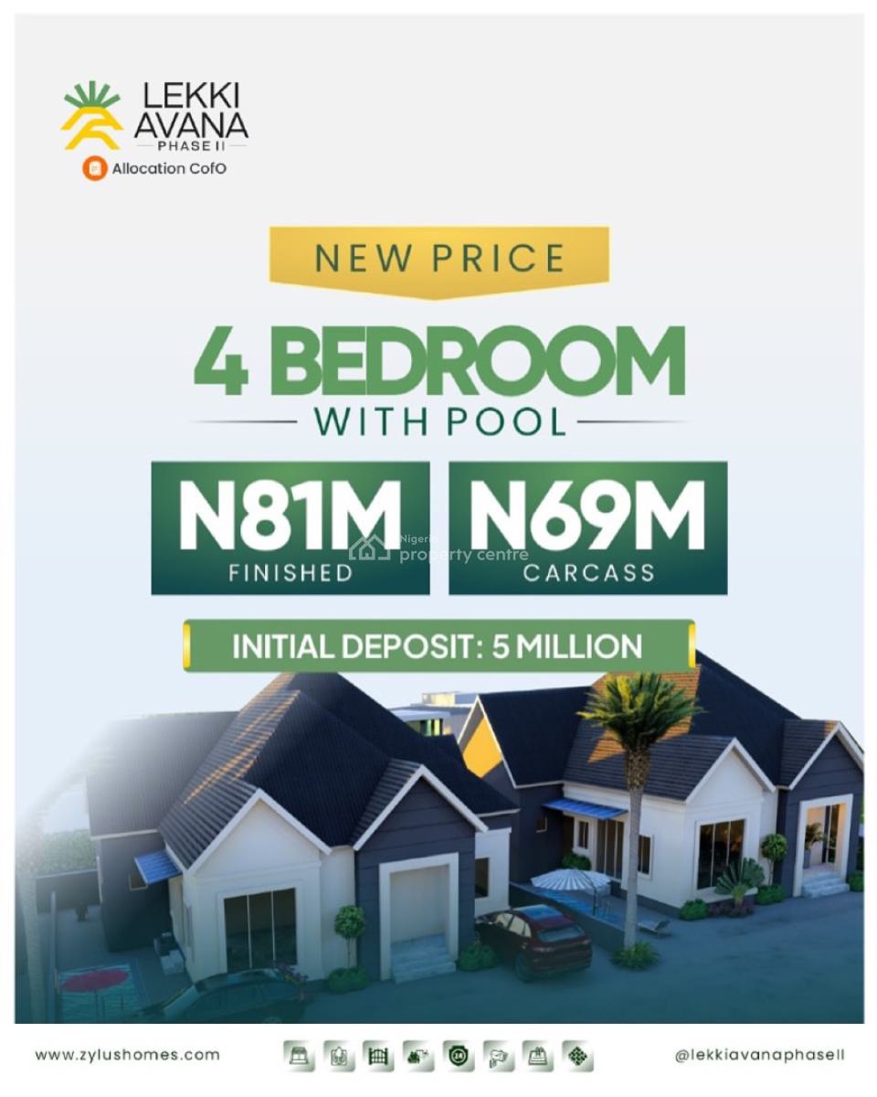 Off-plan Spacious 4-bedroom Detached Bungalow with Private Pool, Lekki Avana 2 Bungalow and Resort, Eleranigbe, Ibeju Lekki, Lagos, Detached Bungalow for Sale