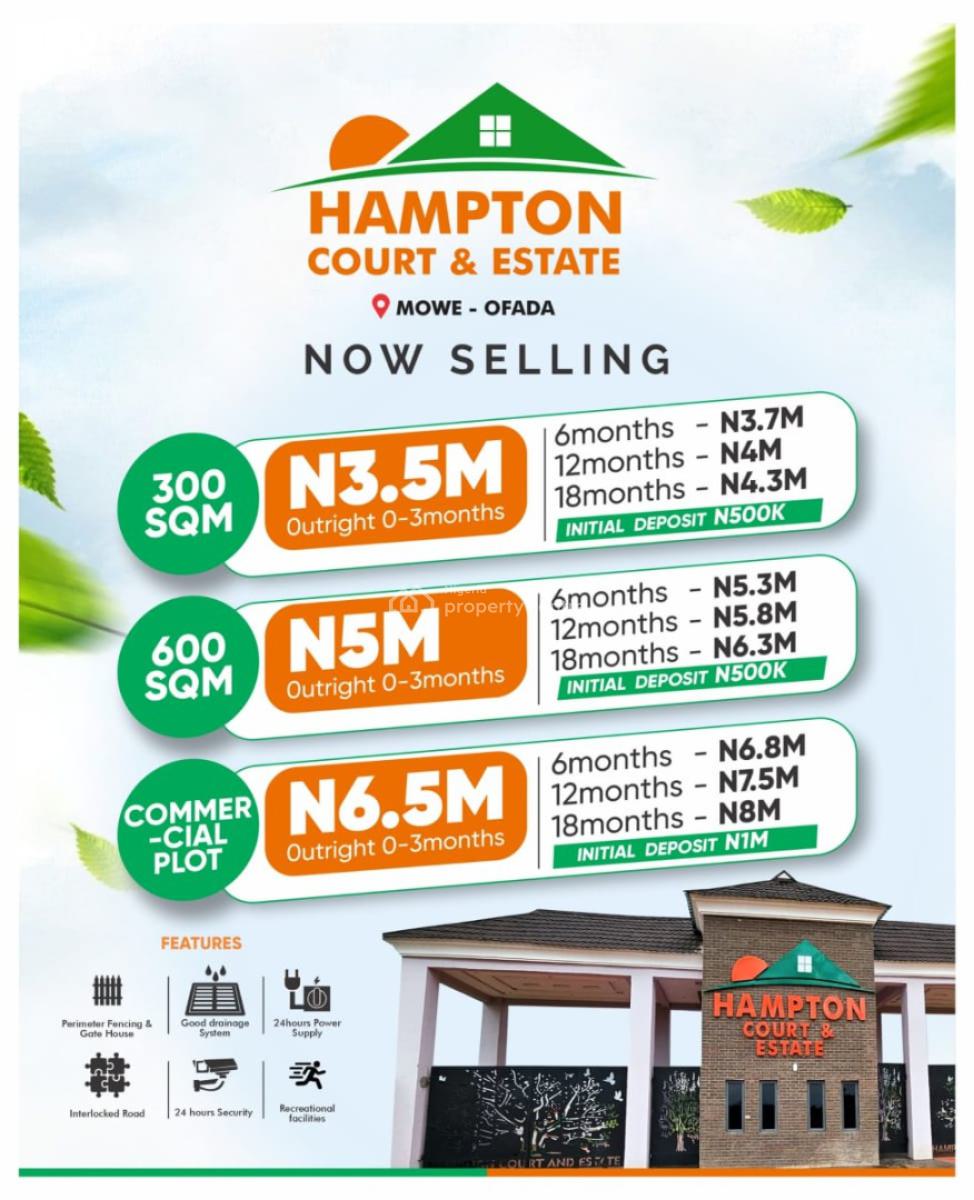 Prime Land with Certificate of Occupancy C of O Deed of Conveyance, Hampton Court Located at Mowe Ofada Close Nestle Foods Plc, Mowe Ofada, Ogun, Residential Land for Sale