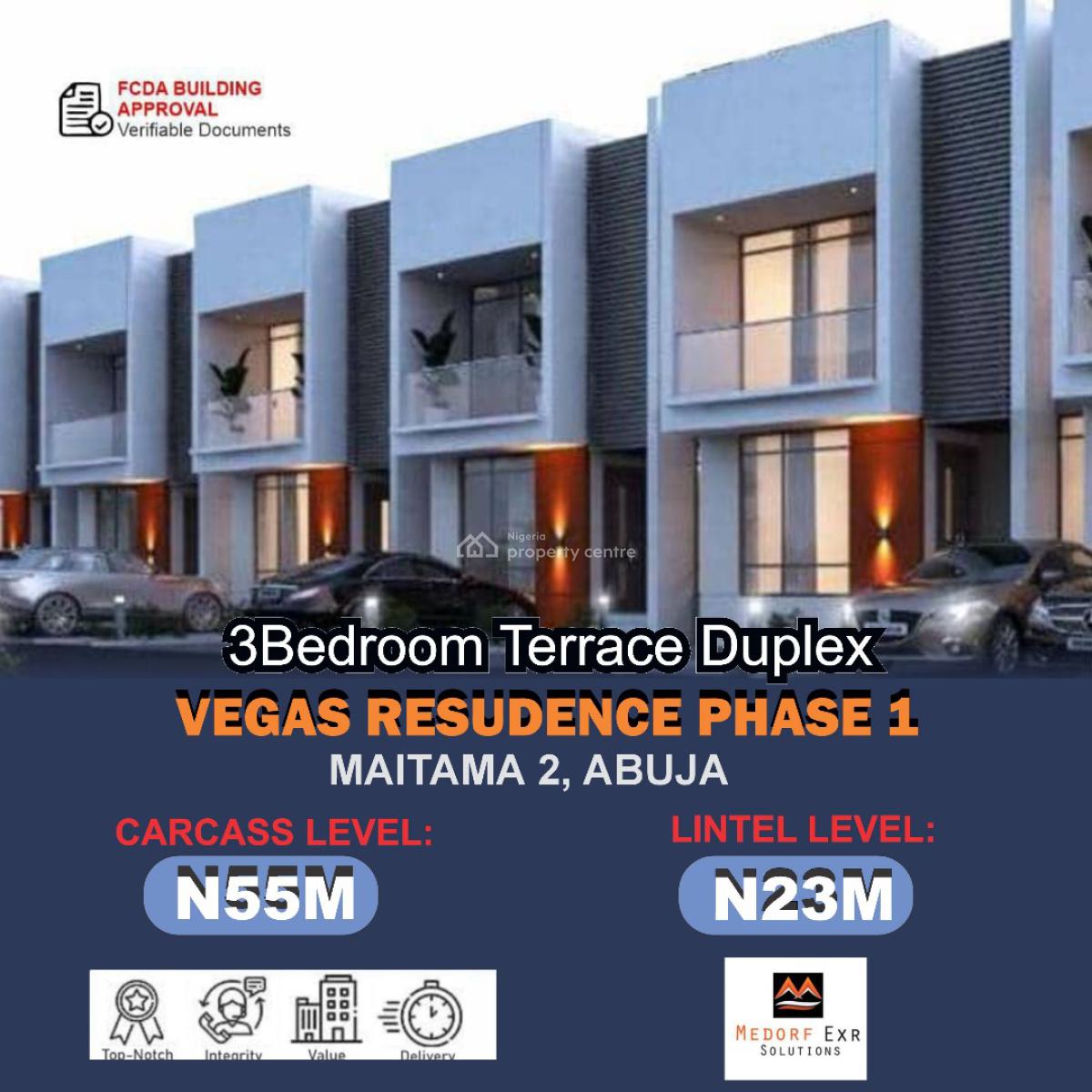3 Bedrooms Terrace Duplex (carcass), Vegas Residence Estate, Maitama 2, Maitama District, Abuja, Terraced Duplex for Sale