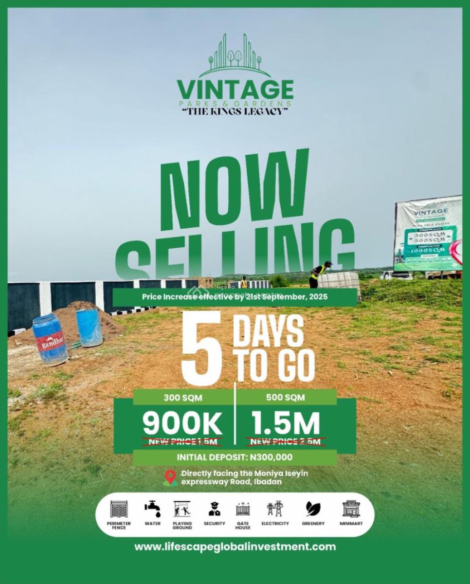 Price Increase Alert  * *vintage Parks and Gardens -fast Selling!!, Moniya Expressway, Ibadan, Oyo, Commercial Land for Sale