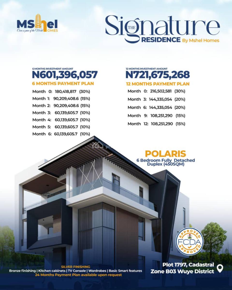 Luxury Design 6 Bedroom Fully Detached Duplex, Mshel Signature Residence, Wuye, Abuja, Detached Duplex for Sale