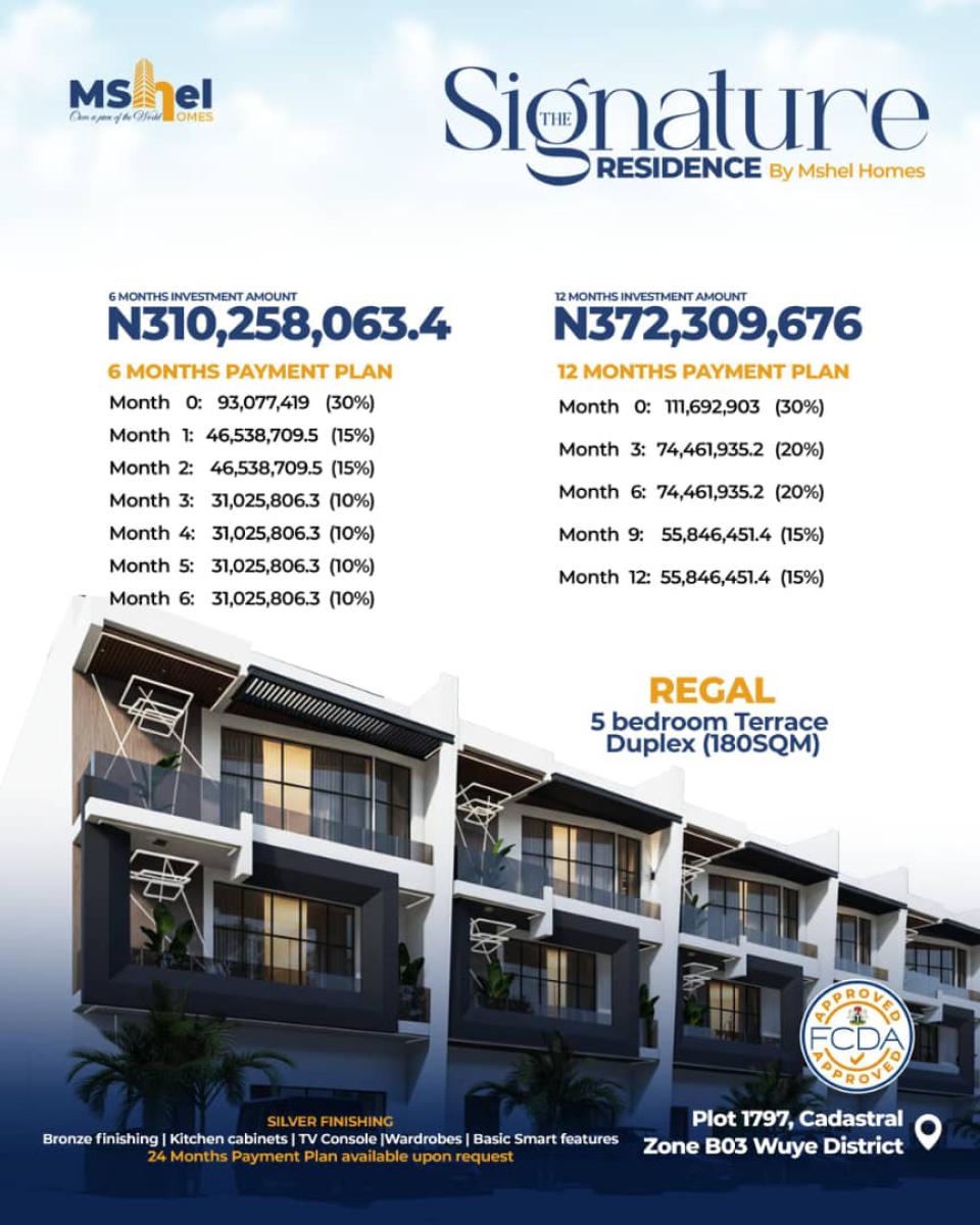 Luxury Finish 5 Bedroom Terrace Duplex in a Serene Estate, Mshel Signature Residence, Wuye, Abuja, Terraced Duplex for Sale
