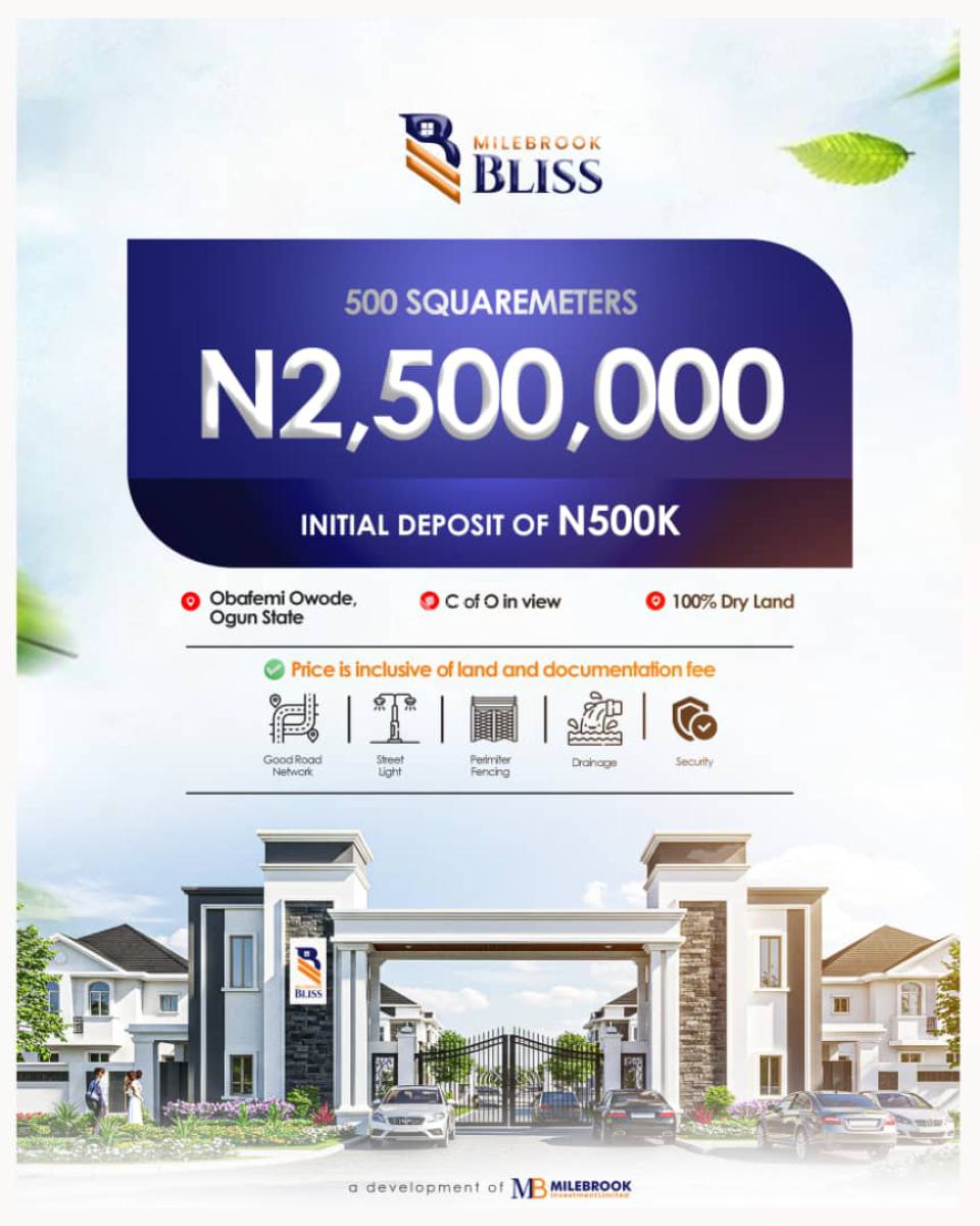 Verified and Affordable Land in a Built Up Location, Milebrook Bliss Estate Obafemi Owode Ogun State, Obafemi Owode, Ogun, Commercial Land for Sale