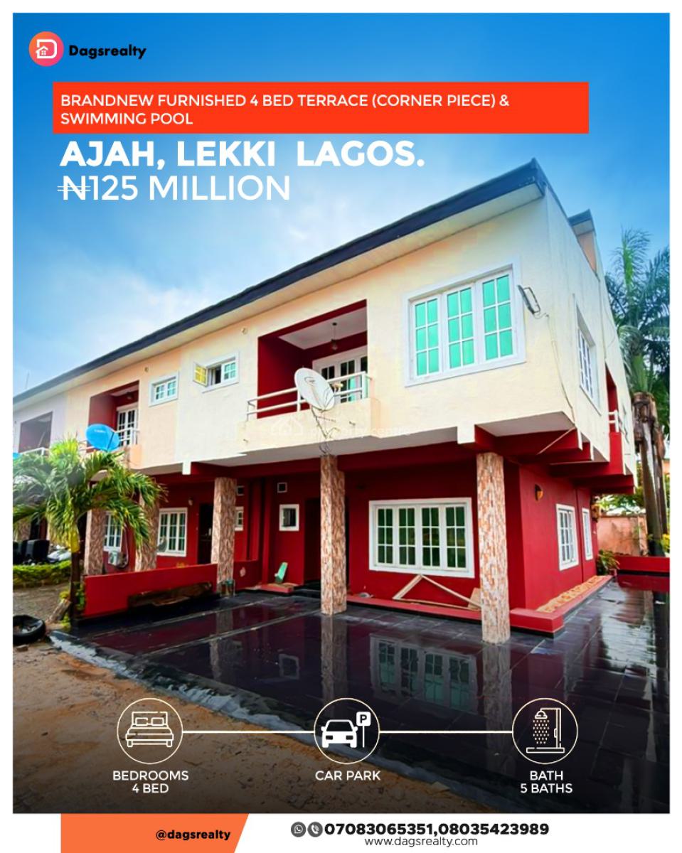Furnished 4 Bedroom Duplex in a Cozy Upscale Estate with Pool, Lagos Business School, Ajah, Lagos, Terraced Duplex for Sale