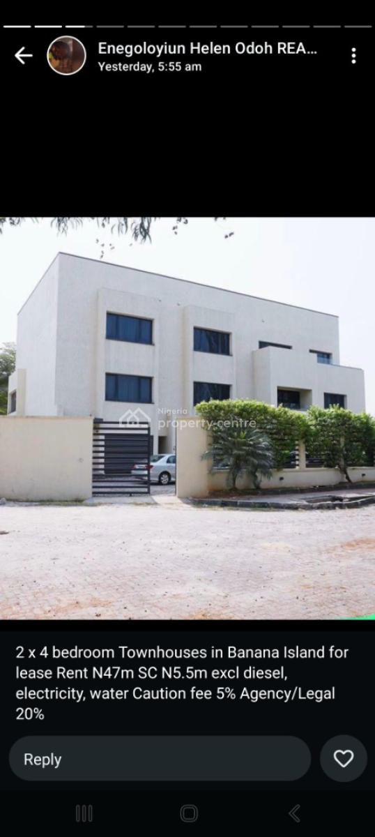 4 Bedroom Townhouse, Banana Island, Banana Island, Ikoyi, Lagos, House for Rent