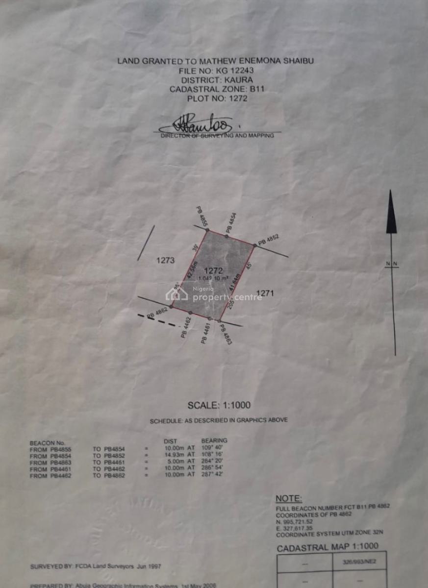 1049 Sqm Land, Kaura, Abuja, Residential Land for Sale
