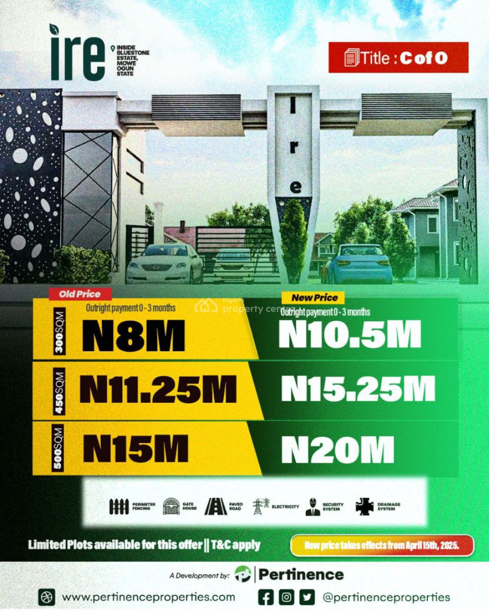 Inhabit Resort Enterprise, Ire Estate, Blue Stone Garden City, Mowe Town, Ogun, Residential Land for Sale