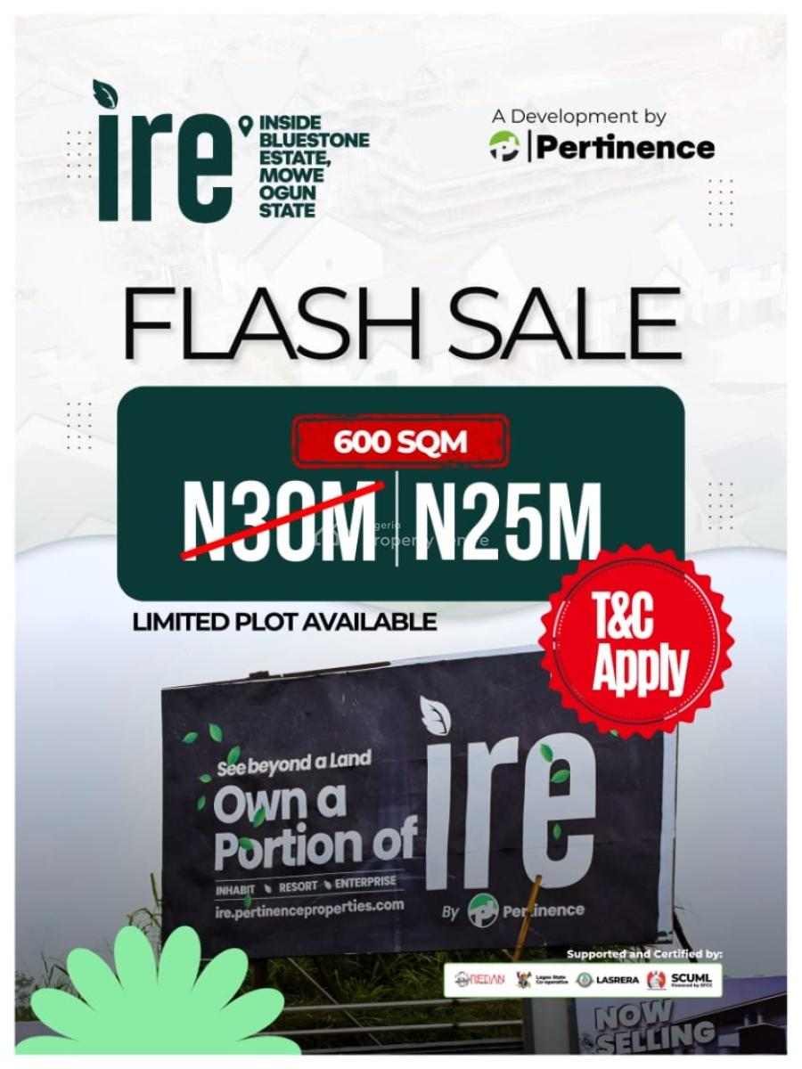 Land 600sqm, Ire Estate, Blue Stone Garden City, Mowe Town, Ogun, Mixed-use Land for Sale