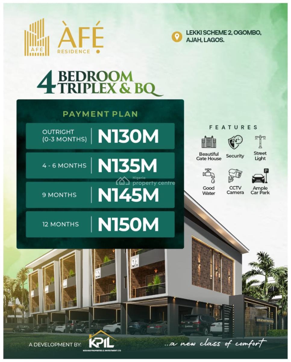 4-bedroom Triplex + Bq, Lekki Scheme 2,5 Minutes From Abraham Adesanya, Ogombo, Ajah, Lagos, House for Sale