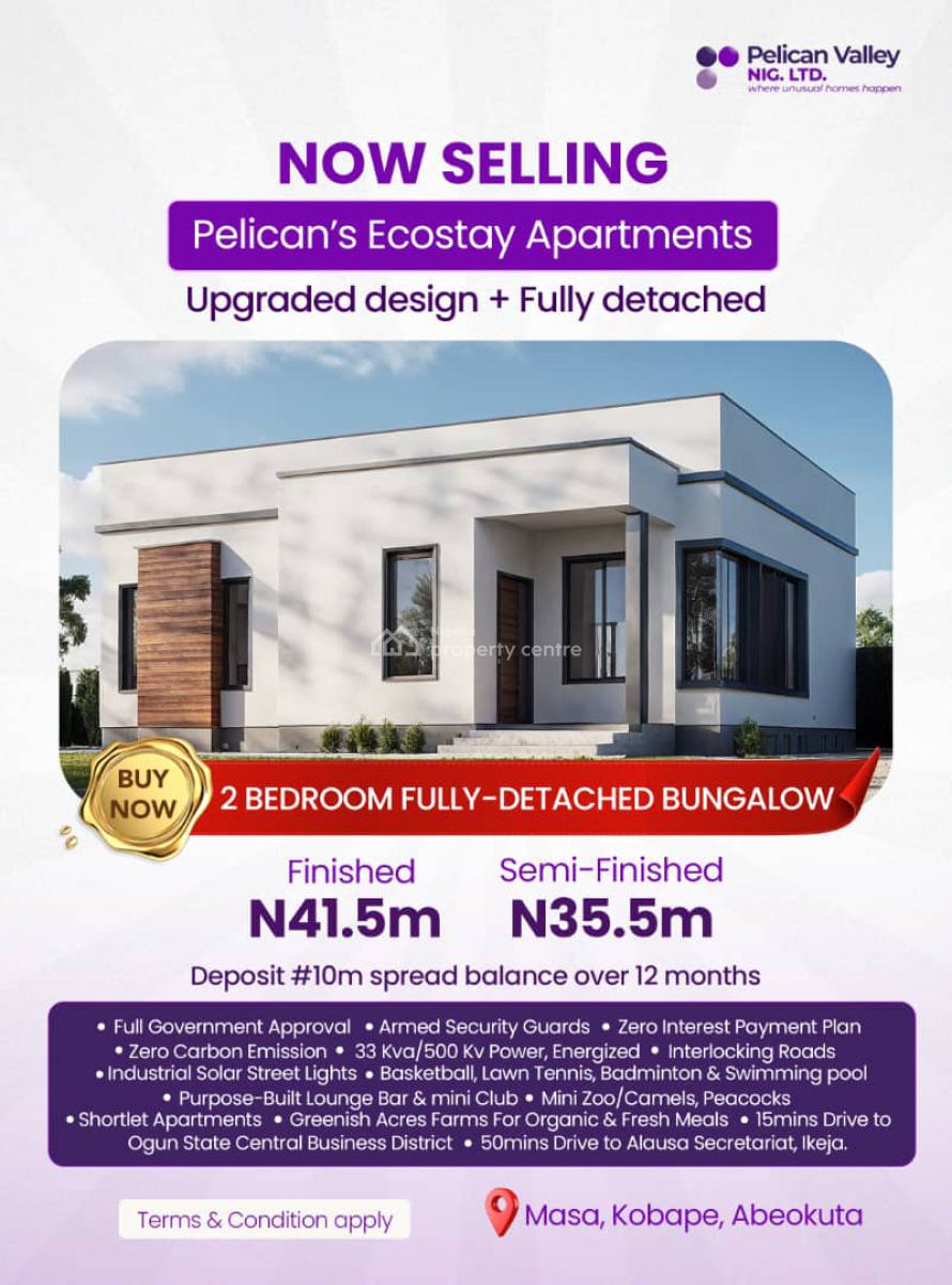 Luxury 2 Bedroom Fully Detached Bungalow with Excellent Facilities, Pelican Ecostay Apartment Masa, Kobape, Abeokuta North, Ogun, Flat / Apartment for Sale
