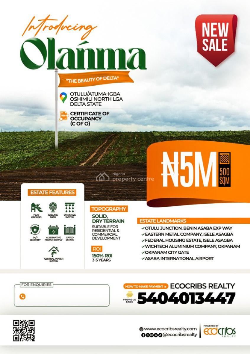 Affordable Land with Certificate of Occupancy C of O, Olanma Strategically Located at Otulu/atuma-igba, Oshimili North Lga,, Aniocha North, Delta, Residential Land for Sale