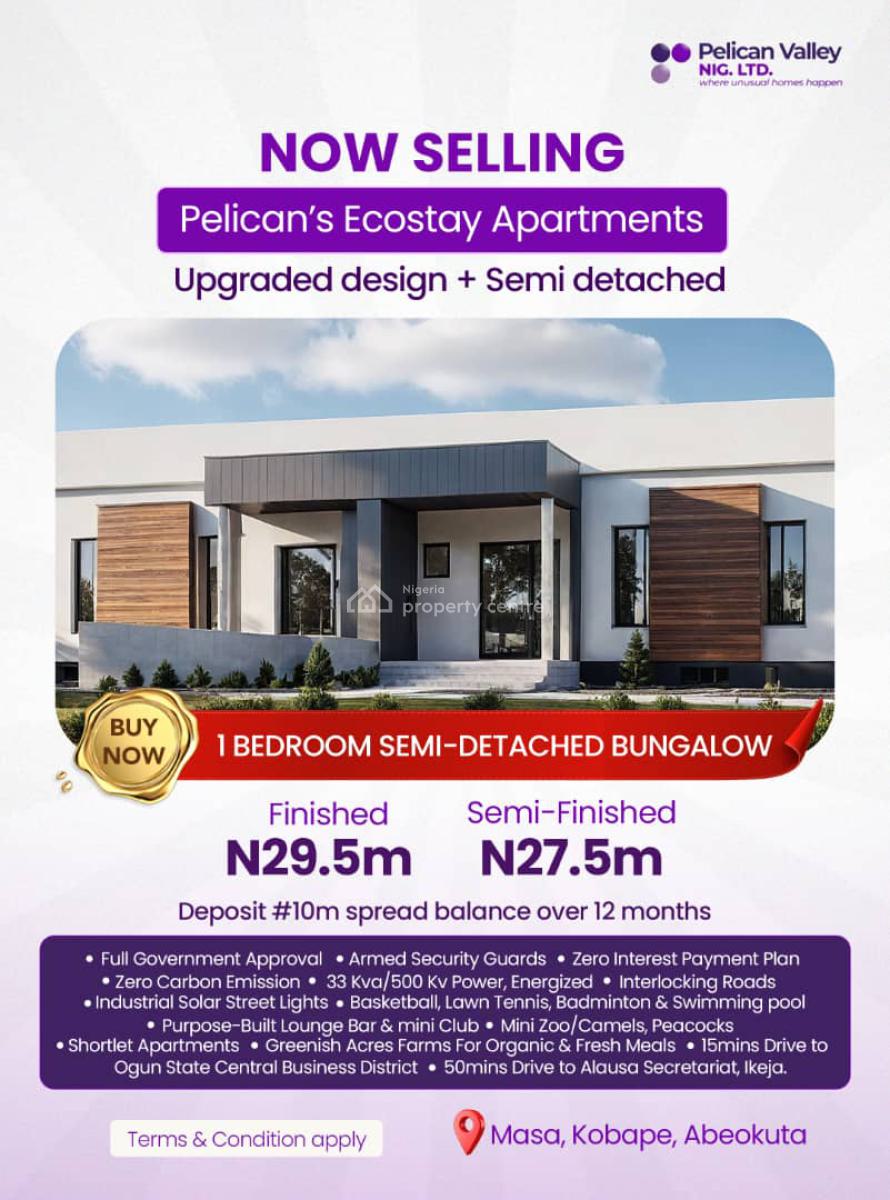 Luxury 1 Bedroom Semi- Detached Bungalow, Pelican Ecostay Apartment Masa Kobape, Abeokuta North, Ogun, Flat / Apartment for Sale